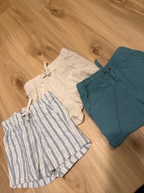 H&M Teal, Cream and Blue-Striped Kids Shorts Trio